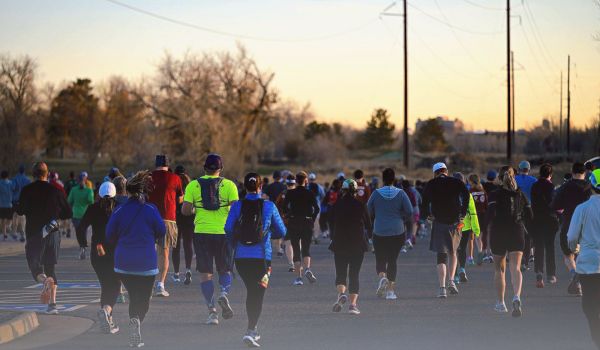 Platte River Half Marathon runners at sunrise