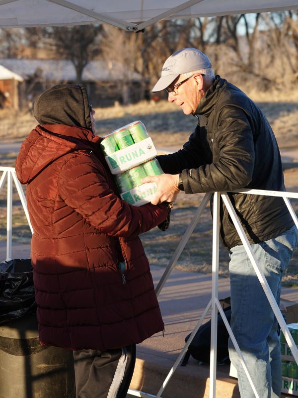 Race volunteers setting up supplies